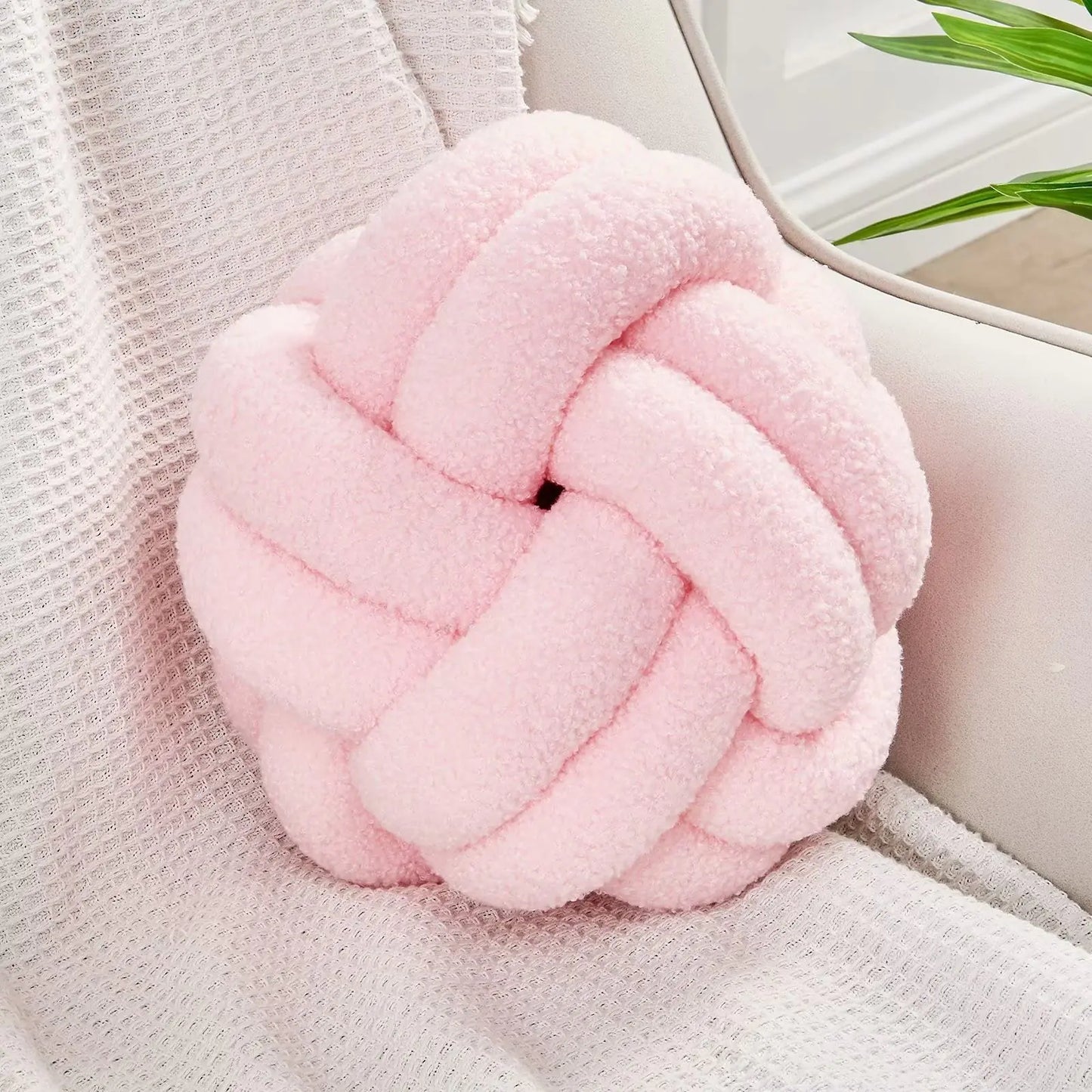Soft Pink Plush Knotted Throw Pillow